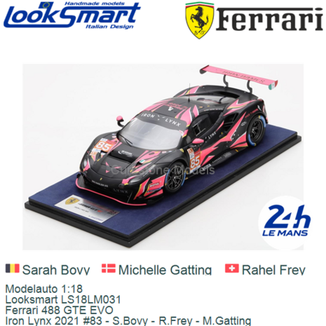 Modelauto 1:18 | Looksmart LS18LM031 | Ferrari 488 GTE EVO | Iron Lynx 2021 #83 - S.Bovy - R.Frey - M.Gatting
