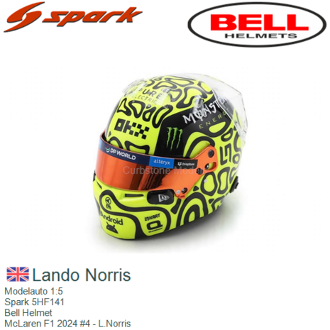 Modelauto 1:5 | Spark 5HF141 | Bell Helmet | McLaren F1 2024 #4 - L.Norris