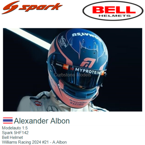 Modelauto 1:5 | Spark 5HF142 | Bell Helmet | Williams Racing 2024 #21 - A.Albon
