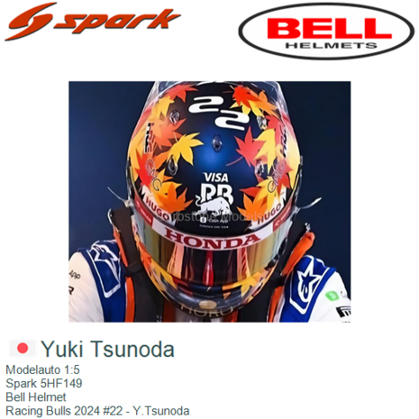 Modelauto 1:5 | Spark 5HF149 | Bell Helmet | Racing Bulls 2024 #22 - Y.Tsunoda