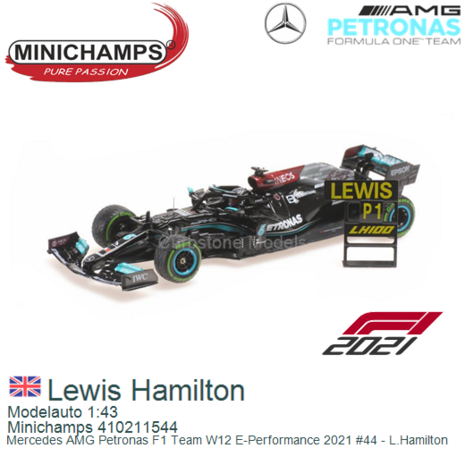 Modelauto 1:43 | Minichamps 410211544 | Mercedes AMG Petronas F1 Team W12 E-Performance 2021 #44 - L.Hamilton