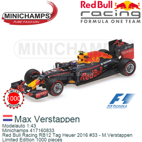 Modelauto 1:43 | Minichamps 417160833 | Red Bull Racing RB12 Tag Heuer 2016 #33 - M.Verstappen