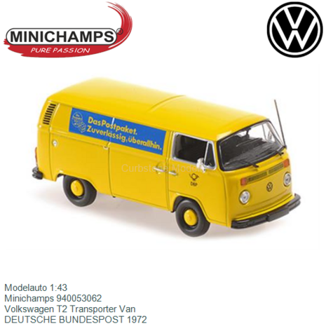 Modelauto 1:43 | Minichamps 940053062 | Volkswagen T2 Transporter Van | DEUTSCHE BUNDESPOST 1972