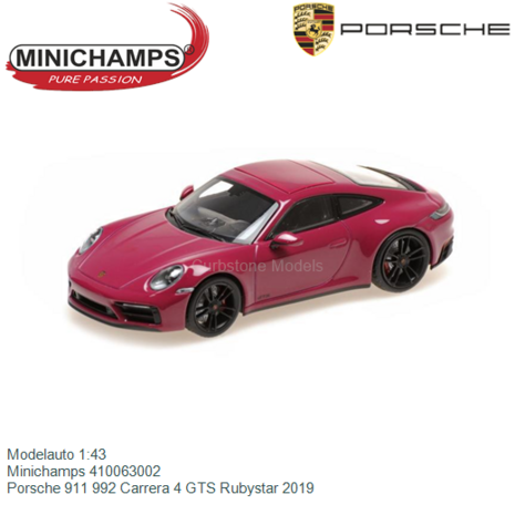 Modelauto 1:43 | Minichamps 410063002 | Porsche 911 992 Carrera 4 GTS Rubystar 2019