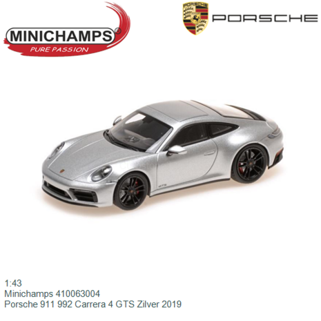 1:43 | Minichamps 410063004 | Porsche 911 992 Carrera 4 GTS Zilver 2019