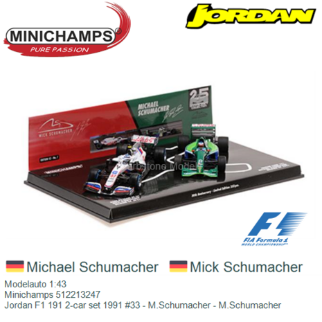 Modelauto 1:43 | Minichamps 512213247 | Jordan F1 191 2-car set 1991 #33 - M.Schumacher - M.Schumacher