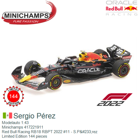 Modelauto 1:43 | Minichamps 417221911 | Red Bull Racing RB18 RBPT 2022 #11 - S.P&#233;rez
