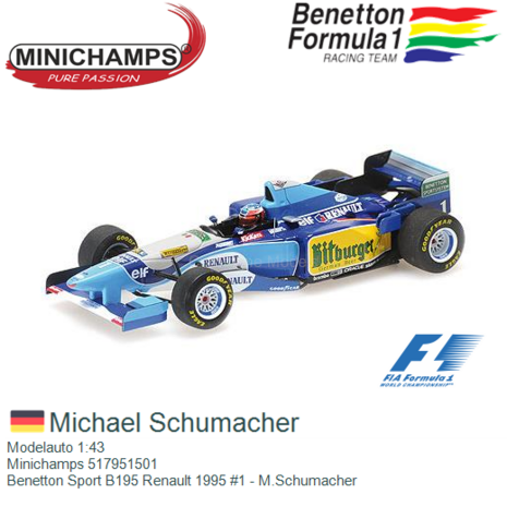 Modelauto 1:43 | Minichamps 517951501 | Benetton Sport B195 Renault 1995 #1 - M.Schumacher