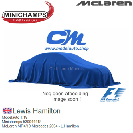 Modelauto 1:18 | Minichamps 530044418 | McLaren MP4/19 Mercedes 2004 - L.Hamilton