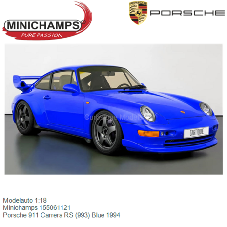 Modelauto 1:18 | Minichamps 155061121 | Porsche 911 Carrera RS (993) Blue 1994