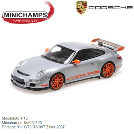 Modelauto 1:18 | Minichamps 155062120 | Porsche 911 GT3 RS 997 Zilver 2007