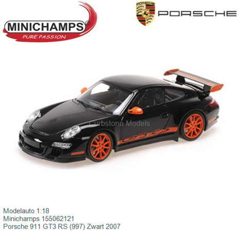 Modelauto 1:18 | Minichamps 155062121 | Porsche 911 GT3 RS (997) Zwart 2007