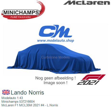 Modelauto 1:43 | Minichamps 537216604 | McLaren F1 MCL35M 2021 #4 - L.Norris