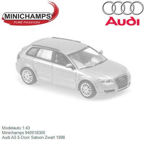 Modelauto 1:43 | Minichamps 940018300 | Audi A3 5-Door Saloon Zwart 1998