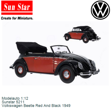Modelauto 1:12 | Sunstar 5211 | Volkswagen Beetle Red And Black 1949