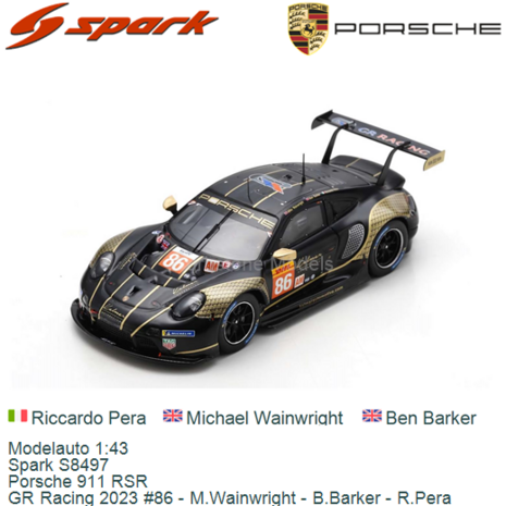Modelauto 1:43 | Spark S8497 | Porsche 911 RSR | GR Racing 2023 #86 - M.Wainwright - B.Barker - R.Pera