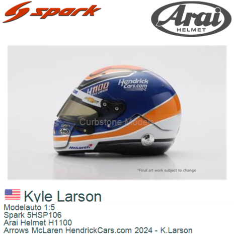 Modelauto 1:5 | Spark 5HSP106 | Arai Helmet H1100 | Arrows McLaren HendrickCars.com 2024 - K.Larson