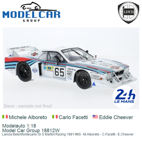 Modelauto 1:18 | Model Car Group 18812W | Lancia Beta Montecarlo Gr.5 Martini Racing 1981 #65 - M.Alboreto - C.Facetti - E.Chee