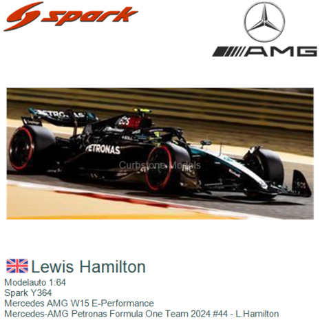 Modelauto 1:64 | Spark Y364 | Mercedes AMG W15 E-Performance | Mercedes-AMG Petronas Formula One Team 2024 #44 - L.Hamilton