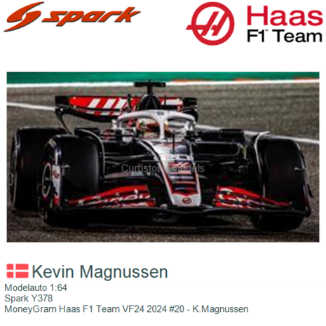 Modelauto 1:64 | Spark Y378 | MoneyGram Haas F1 Team VF24 2024 #20 - K.Magnussen