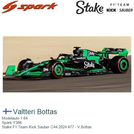 Modelauto 1:64 | Spark Y366 | Stake F1 Team Kick Sauber C44 2024 #77 - V.Bottas