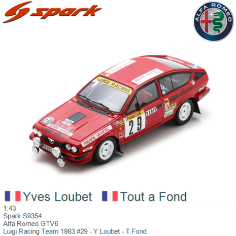 1:43 | Spark S9354 | Alfa Romeo GTV6 | Luigi Racing Team 1983 #29 - Y.Loubet - T.Fond 