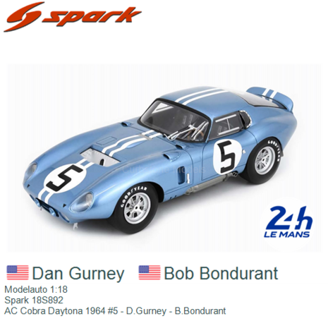 Modelauto 1:18 | Spark 18S892 | AC Cobra Daytona 1964 #5 - D.Gurney - B.Bondurant