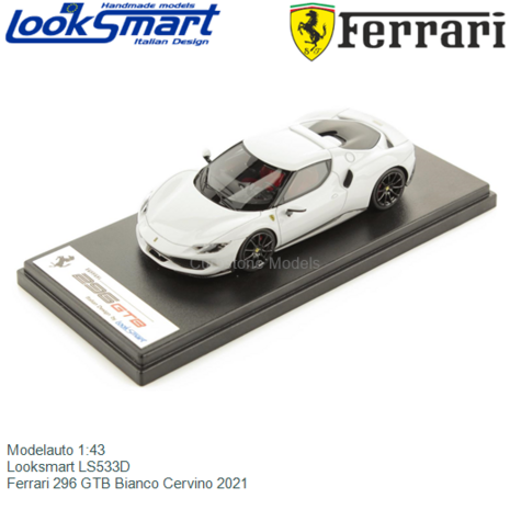 Modelauto 1:43 | Looksmart LS533D | Ferrari 296 GTB Bianco Cervino 2021