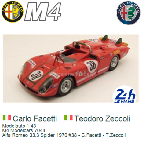 Modelauto 1:43 | M4 Modelcars 7044 | Alfa Romeo 33.3 Spider 1970 #38 - C.Facetti - T.Zeccoli