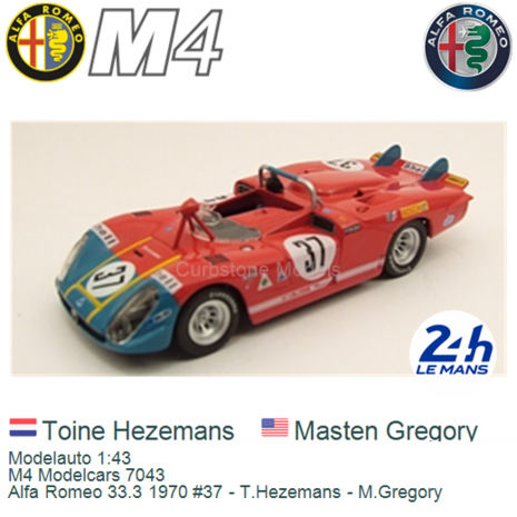 Modelauto 1:43 | M4 Modelcars 7043 | Alfa Romeo 33.3 1970 #37 - T.Hezemans - M.Gregory