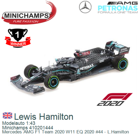 Modelauto 1:43 | Minichamps 410201444 | Mercedes AMG F1 Team 2020 W11 EQ 2020 #44 - L.Hamilton