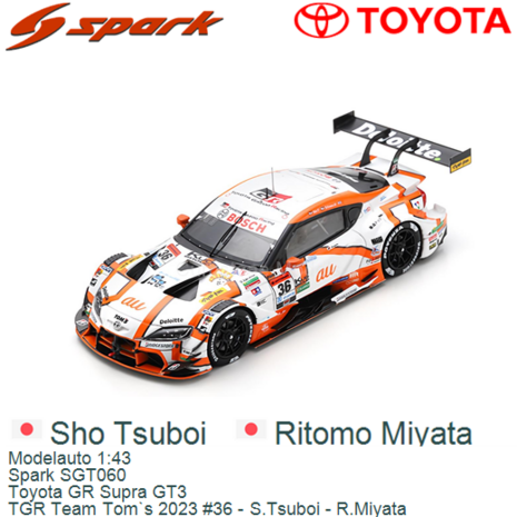 Modelauto 1:43 | Spark SGT060 | Toyota GR Supra GT3 | TGR Team Tom`s 2023 #36 - S.Tsuboi - R.Miyata