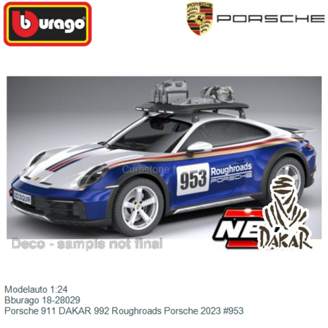 Modelauto 1:24 | Bburago 18-28029 | Porsche 911 DAKAR 992 Roughroads Porsche 2023 #953