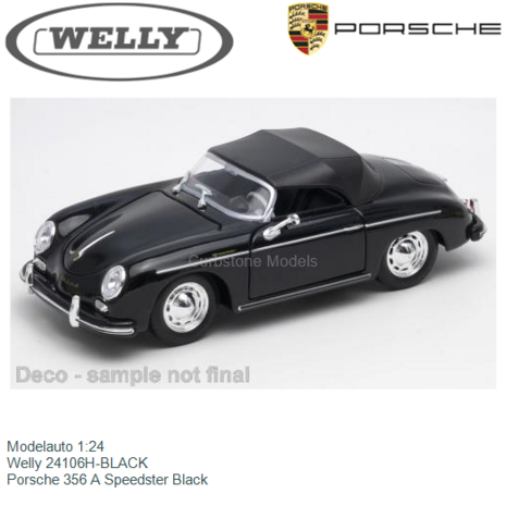 Modelauto 1:24 | Welly 24106H-BLACK | Porsche 356 A Speedster Black