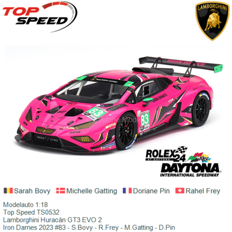 Modelauto 1:18 | Top Speed TS0532 | Lamborghini Huracán GT3 EVO 2 | Iron Dames 2023 #83 - S.Bovy - R.Frey - M.Gatting - D.