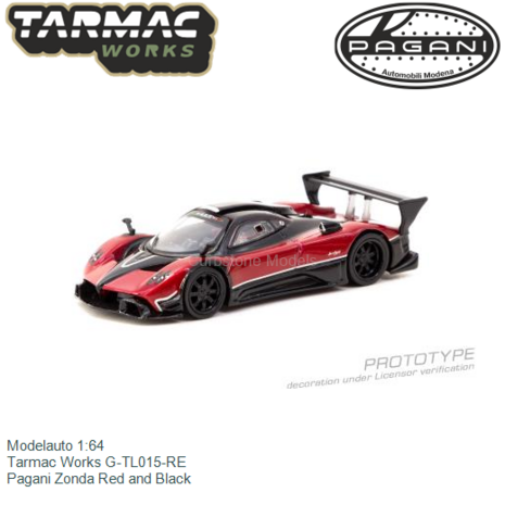 Modelauto 1:64 | Tarmac Works G-TL015-RE | Pagani Zonda Red and Black