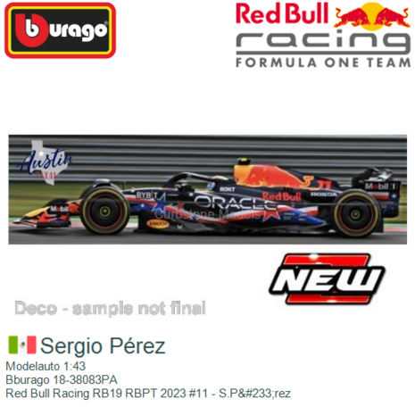 Modelauto 1:43 | Bburago 18-38083PA | Red Bull Racing RB19 RBPT 2023 #11 - S.P&#233;rez