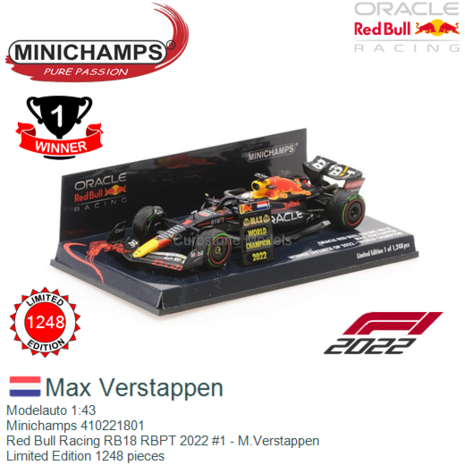 Modelauto 1:43 | Minichamps 410221801 | Red Bull Racing RB18 RBPT 2022 #1 - M.Verstappen