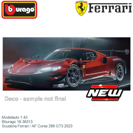 Modelauto 1:43 | Bburago 18-36313 | Scuderia Ferrari / AF Corse 296 GT3 2023