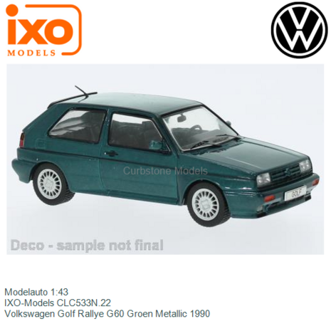 Modelauto 1:43 | IXO-Models CLC533N.22 | Volkswagen Golf Rallye G60 Groen Metallic 1990