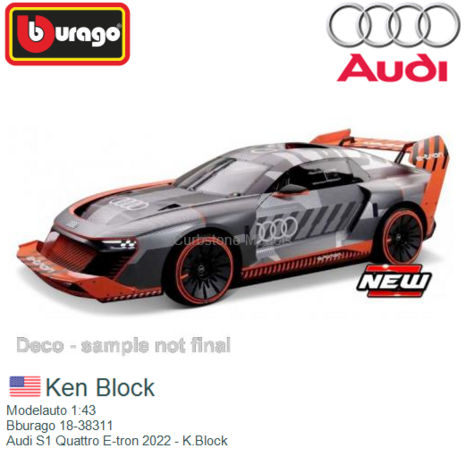 Modelauto 1:43 | Bburago 18-38311 | Audi S1 Quattro E-tron 2022 - K.Block