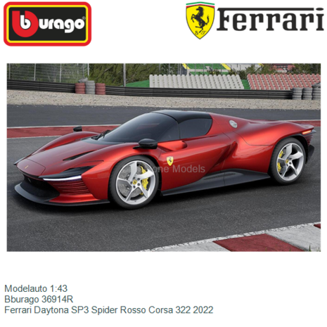Modelauto 1:43 | Bburago 36914R | Ferrari Daytona SP3 Spider Rosso Corsa 322 2022