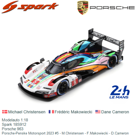 Modelauto 1:18 | Spark 18S912 | Porsche 963 | Porsche-Penske Motorsport 2023 #5 - M.Christensen - F.Makowiecki - D.Cameron