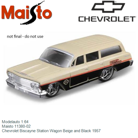 Modelauto 1:64 | Maisto 11380-02 | Chevrolet Biscayne Station Wagon Beige and Black 1957