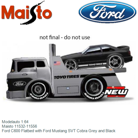 Modelauto 1:64 | Maisto 11532-11556 | Ford C600 Flatbed with Ford Mustang SVT Cobra Grey and Black