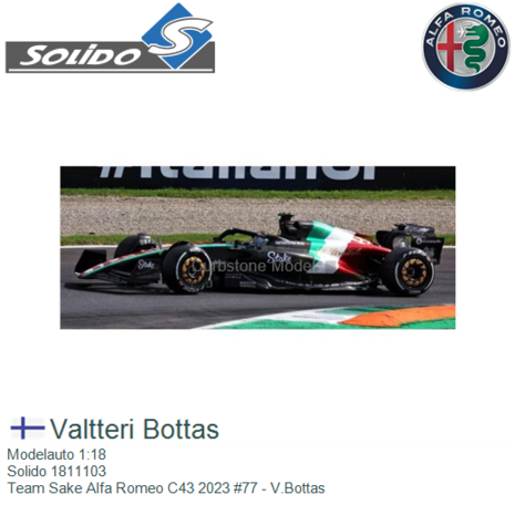 Modelauto 1:18 | Solido 1811103 | Team Sake Alfa Romeo C43 2023 #77 - V.Bottas