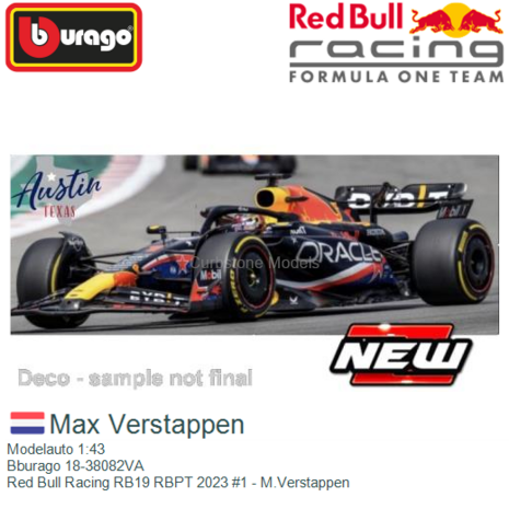 Modelauto 1:43 | Bburago 18-38082VA | Red Bull Racing RB19 RBPT 2023 #1 - M.Verstappen