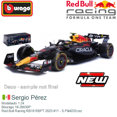 Modelauto 1:24 | Bburago 18-28030P | Red Bull Racing RB19 RBPT 2023 #11 - S.P&#233;rez