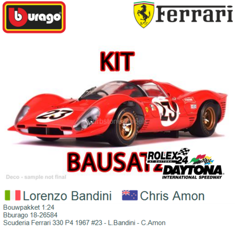 Bouwpakket 1:24 | Bburago 18-26584 | Scuderia Ferrari 330 P4 1967 #23 - L.Bandini - C.Amon