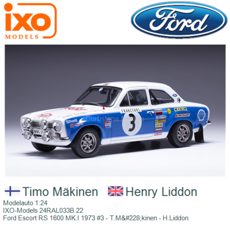 Modelauto 1:24 | IXO-Models 24RAL033B.22 | Ford Escort RS 1600 MK.I 1973 #3 - T.M&#228;kinen - H.Liddon